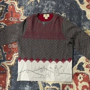 Woolrich Red and Gray Patterned Lambswool Crewneck Holiday Christmas Sweater, M
